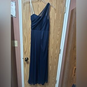 Elegant Navy Blue One-Shoulder Dress